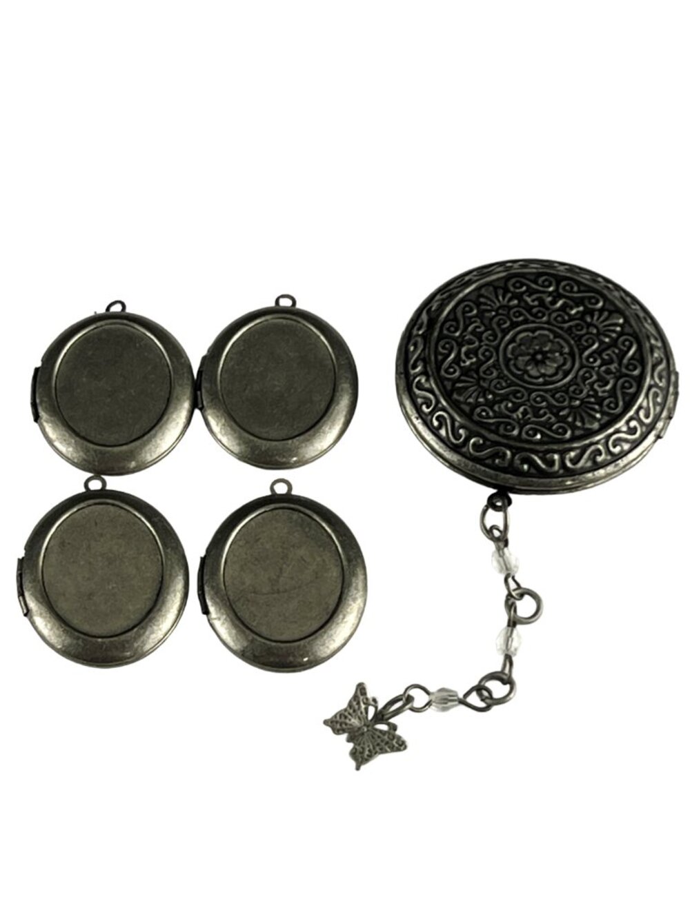 Destash Craft Lot: 4 Oval Lockets & 1 Large Round Decorative Charm Locket